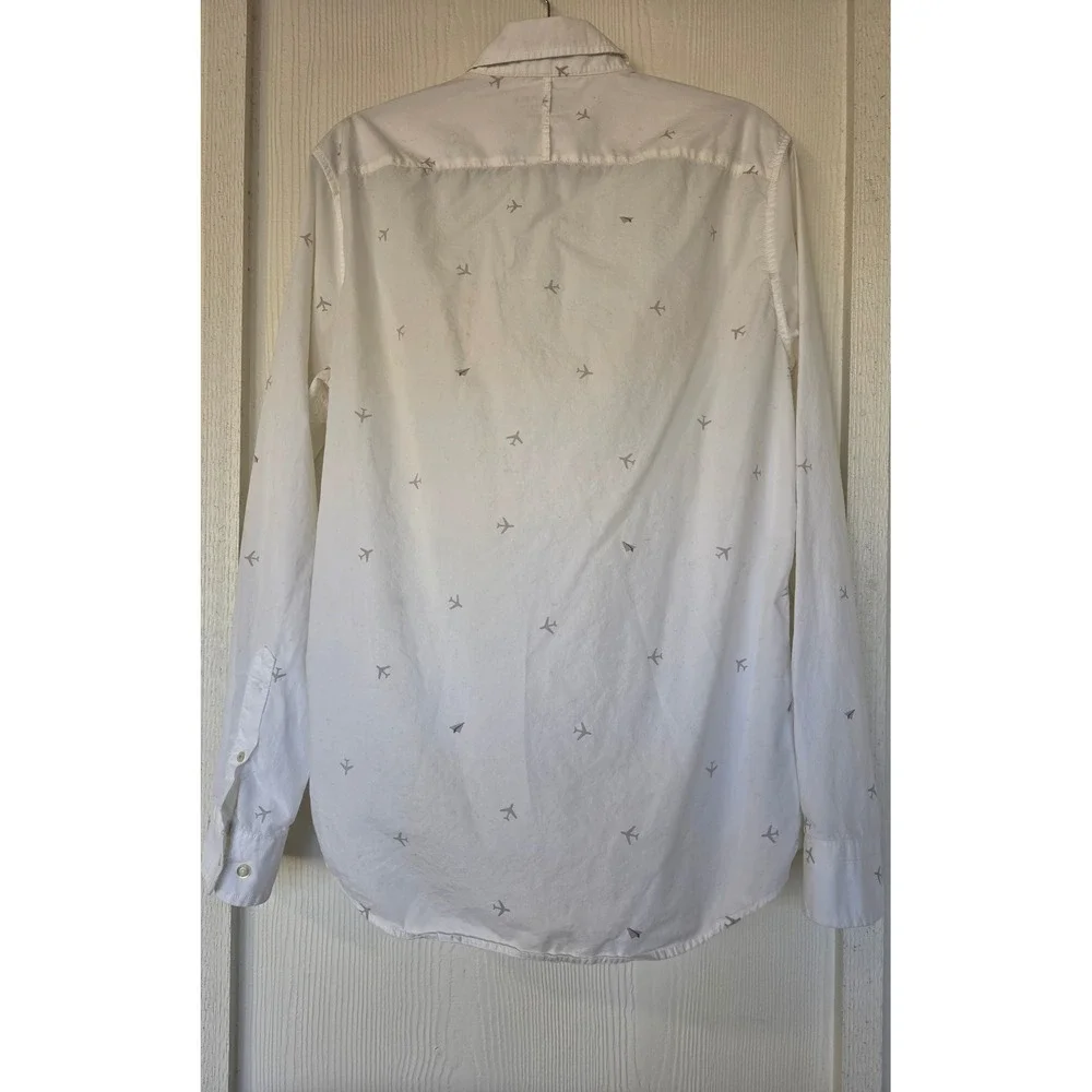 Banana Republic Mens Luxe Poplin Airplane Print Shirt Size M Tall Slim Fit Pilot